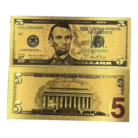 Billete Coleccionable 5 Dólares Feng Shui Abundancia Oro 