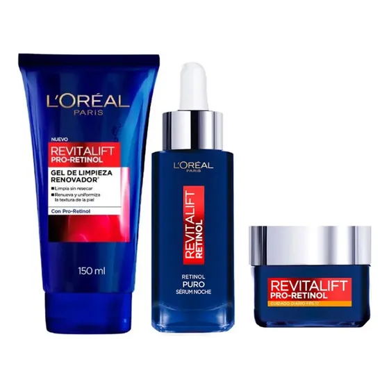 Pack L'oreal Paris Revitalift Retinol Limpieza+serum+crema Todo Tipo De Piel