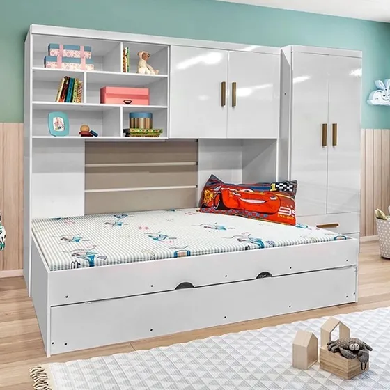 Quarto Modulado Juvenil Guarda-roupa 2 Porta Bicama Solteiro