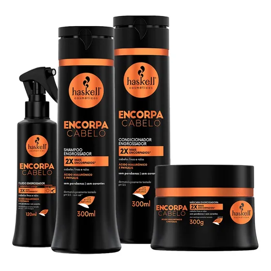 Linha Completa Haskell Encorpa Cabelo Kit C/ 4 Itens+ Brinde