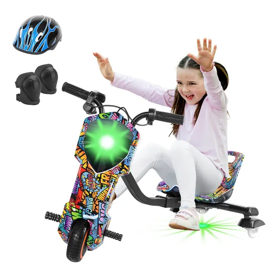 Honeywhale Triciclo Eléctrico Para Niños Montable Bluetooth Giro De 360 Con Luz Led Y Musica Honey Whale Mz-008 Multicolor
