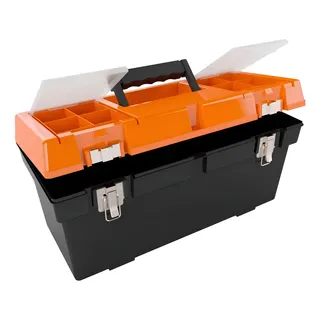 Caixa Maletas De Ferramentas Reforçada Fecho Metal - Metasul Preto/laranja