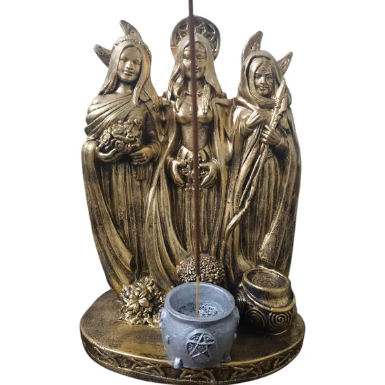 Estatueta Imagem Deusas Tríplice Hecate Wicca, Incensário