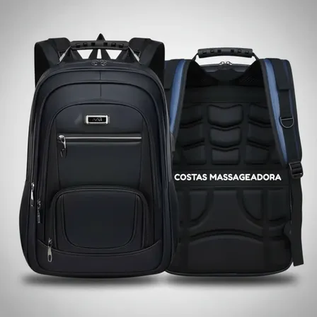 Mochila De Couro Grande Notebook Masculina Cabo Aço Premium Preto Couro