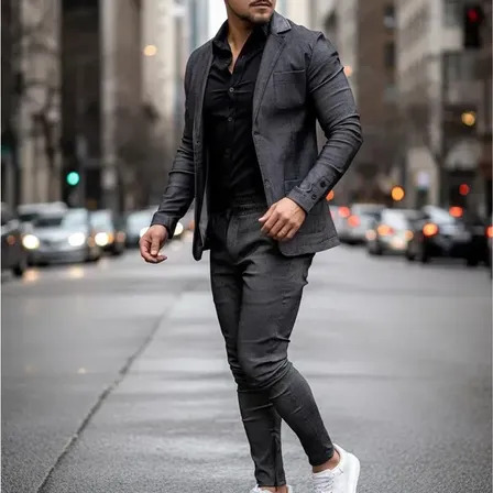 Conjunto Masculino Social Slim Fit Blazer Calça Bengalin Cinza G