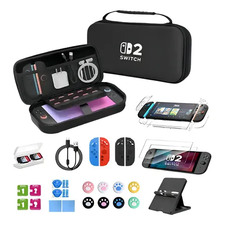 Kit Bolsa Case Bolsa Estojo Para Nintendo Switch 2 (caixa Com Desenho) Preto Case E Estojo Acessórios Para Nintendo Switch 2 Com Acrilico Película Eva Grip Case Película E Grips Resistente À Água