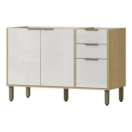 Encimera de cocina para fregadero Glória de 120 cm, 3 puertas, 2 colores, beige