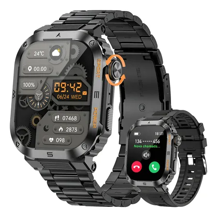 Smartwatch Relógio Inteligente Masculino Esportivo Militar Preto