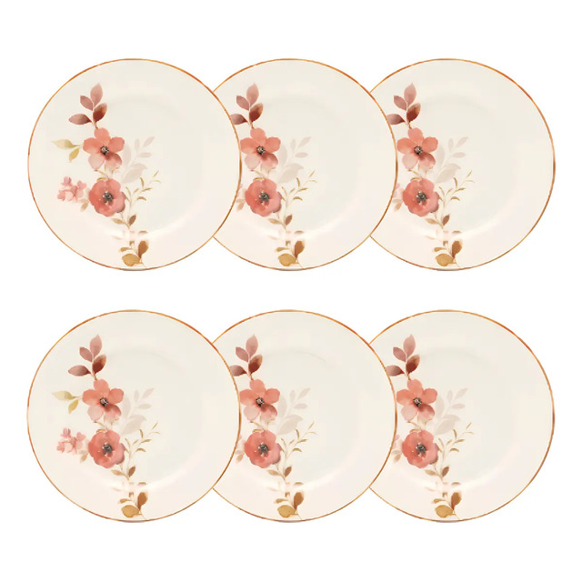 Conjunto De 6 Pratos De Sobremesa 18cm Donna Chá Das 5 Biona Off White, Vermelho