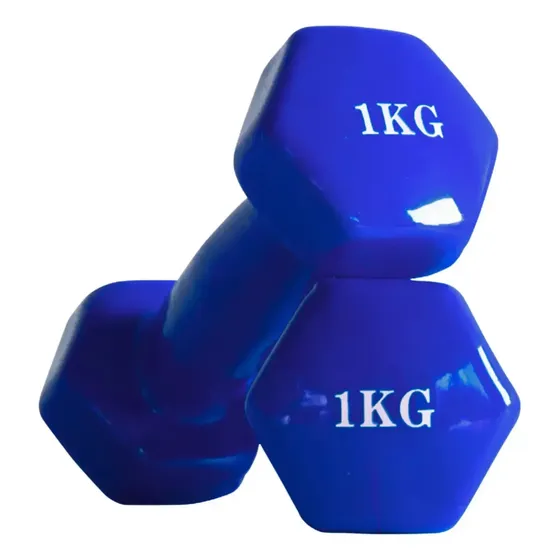 Set 2 Mancuernas de Vinilo Hexagonales 1kg c/u Total 2kg Azul