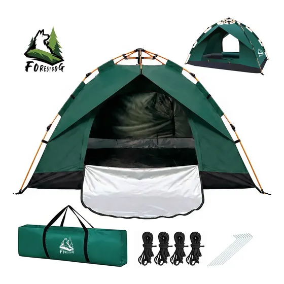 Barraca Camping Acampamento Automatica Forestdog 3-4 Pessoas Tecido Oxford 210*205*135cm Verde-escuro