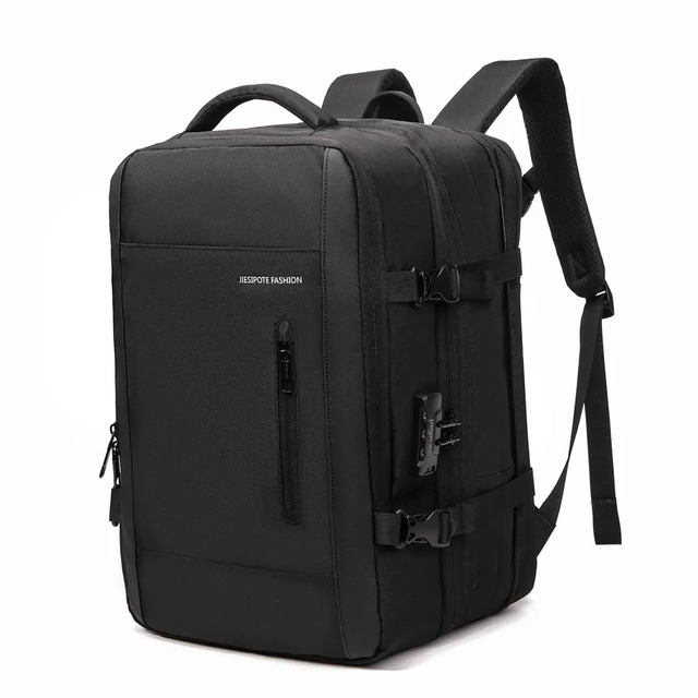 Mochila Para Computador Masculina, Com Fecho De Senha, Capacidade Expansível De 25-40l, Impermeável, Reforçada, Com Espaço Para Notebook E Porta Usb, Ideal Para Viagens E Deslocamentos Diários. Preto