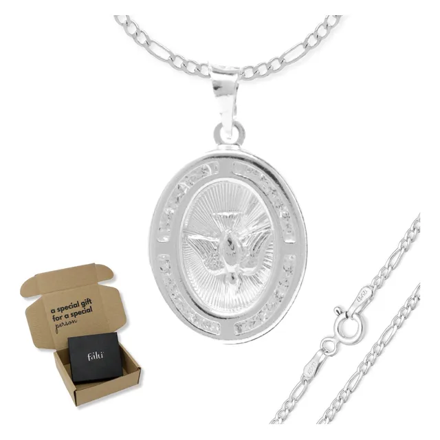 Cadena De Plata 925 Con Medalla Espíritu Santo Bautizo 