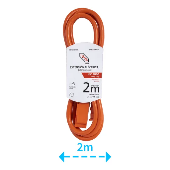 Extensión De Uso Rudo, Naranja, Clavija Recta, 2m, Iusa