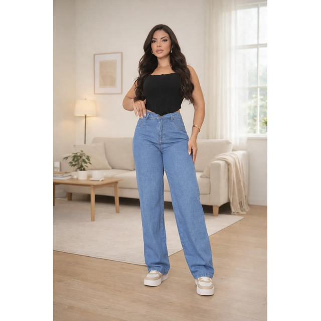 Calça Jeans Wide Leg Feminina Cintura Alta Sem Lycra Stillge