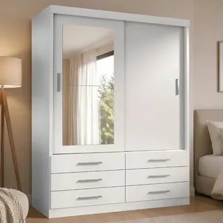Tonielque Móveis Guarda Roupa Solteiro Capri 2 Portas 6 Gav Com Espelho Cor Branc
