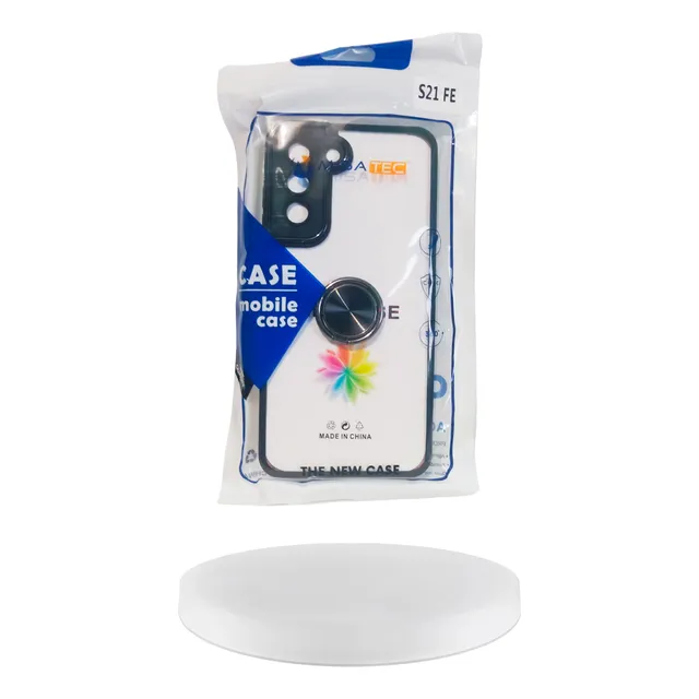 Case Transparente + Aro + Mica Vidrio Samsung S21 Fe Negro