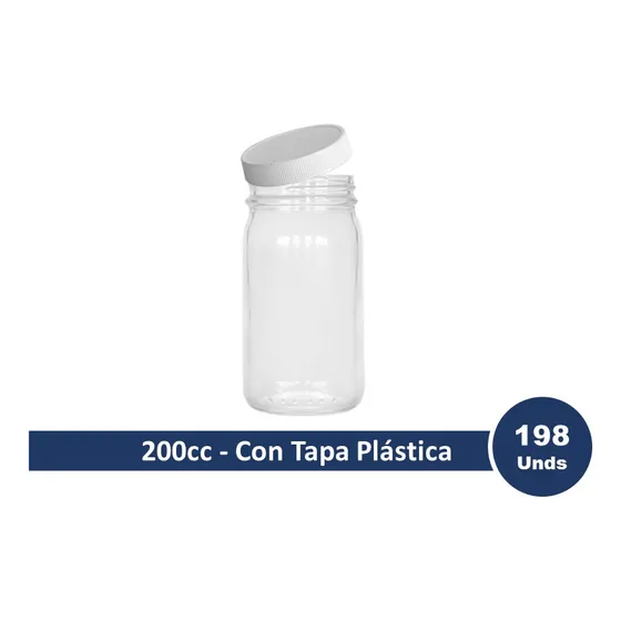 Envase Frasco De Vidrio Bocón Rosca 200cc Con Tapa Plástica