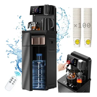 Dispensador De Agua Fría Y Caliente 2 En 1 10-100 °c, Gurkitsy Dispensador De Agua Eléctrico Con Pantalla Táctil, Dos Teteras Y 100 Vasos De Papel, Tanque Oculto En La Base(5-20l) Y Control Remoto