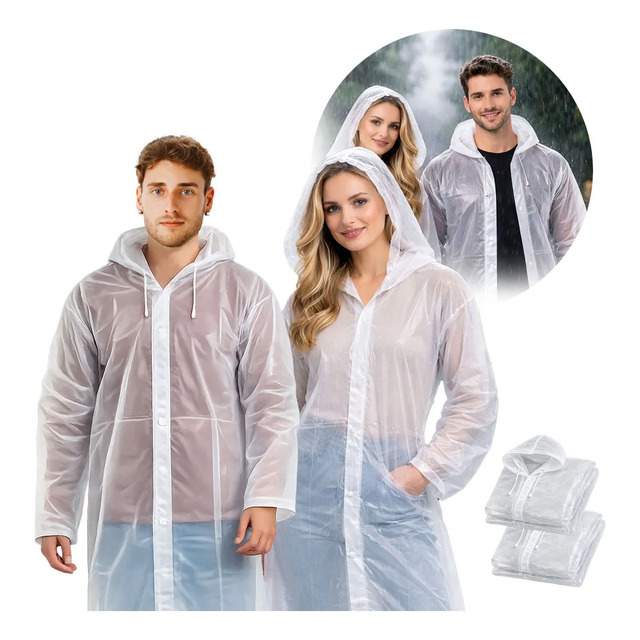 Kit 2 Capa De Chuva Transparente Impermeável Pvc Adulto Unissex Transparente Único