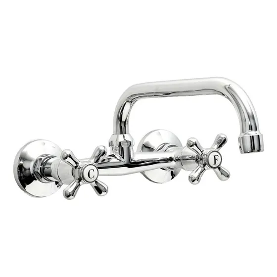Grifo De Cocina Doble Comando Aqualaf Liwen 6002 Cromo Acabado Cromado