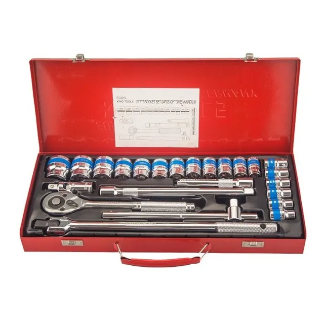 Caja De Dados 1/2 24 Piezas Con Ratchet + Estuche Cod 3282