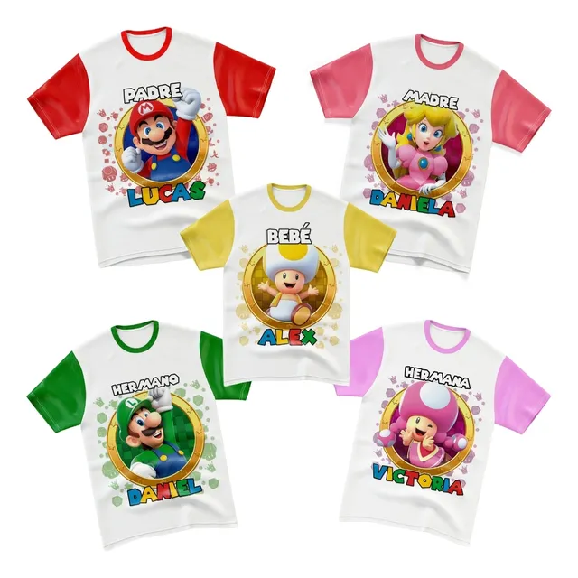 Franela De Super Mario Bros Familiar Niño/a Mamá Papá Camisa