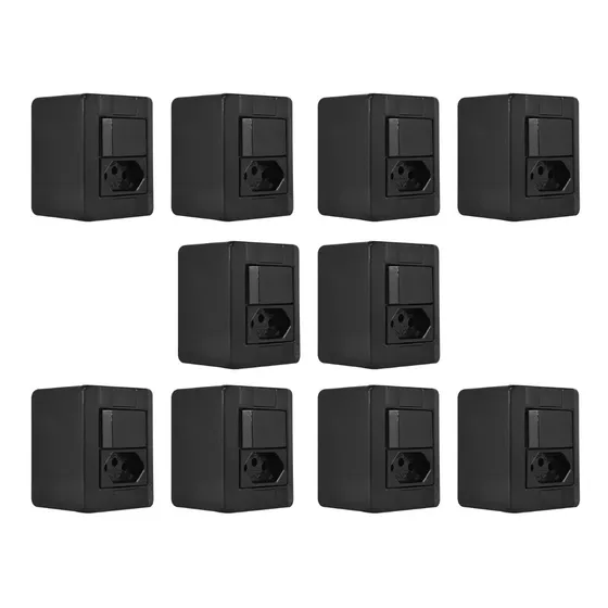 Interruptor Simples + Tom 20a Sistema X Modular Preta C/ 10