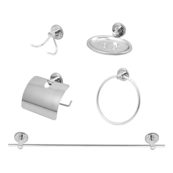 Kit Acessórios P/ Banheiro Aço Inox 5 Peças+ Manual