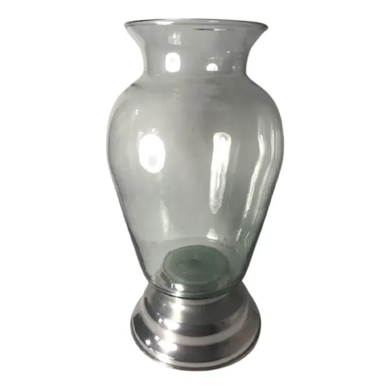 Florero Vidrio C/base De Aluminio Arreglo Floral Hogar Casa