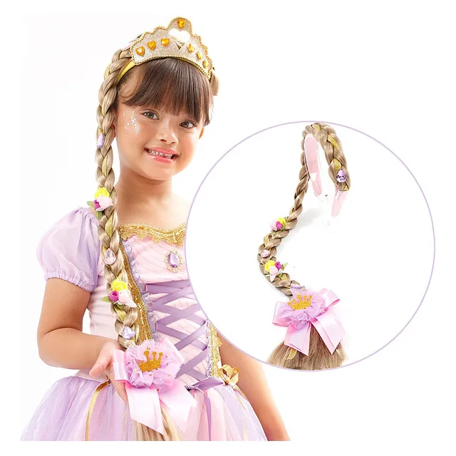 Tiara Trança Princesa Rapunzel Com Cabelo Castanho - Trança
