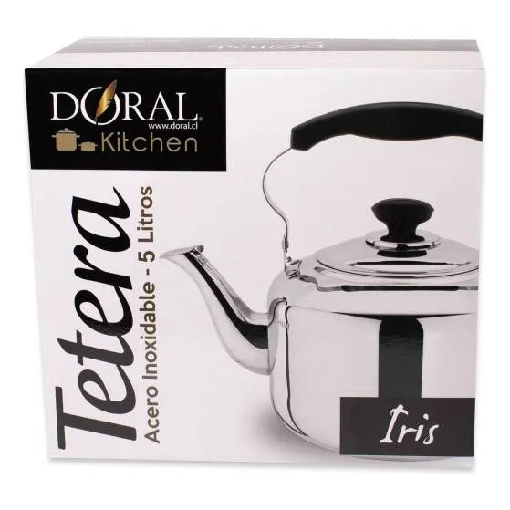 Tetera Iris Acero Inoxidable 5.0l Con Pito Plateada Doral