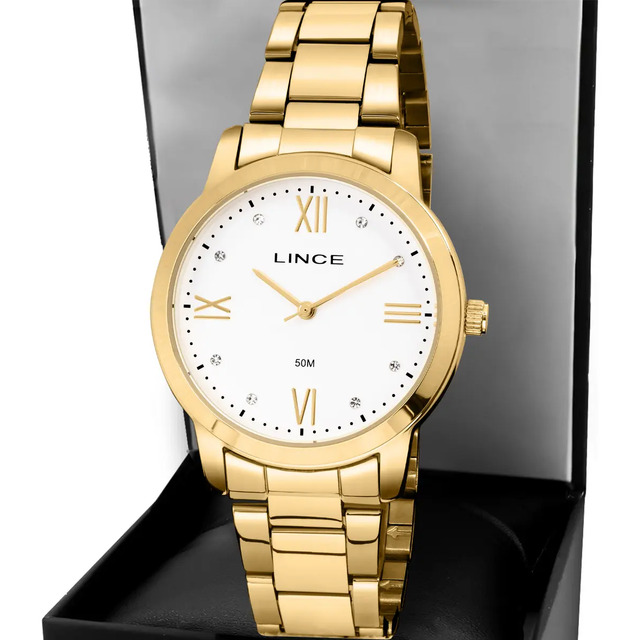 Relógio Lince Analógico Feminino Lrgj130l B3kx Correia Dourado Bisel Dourado Fundo Dourado Relógio Lince Analógico Feminino Lrgj130l B3kx Correia Dourado Bisel Dourado Fundo Dourado