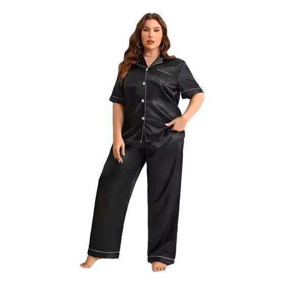 Pijama Camisero Raso Mujer Amplio Sexy Talles Grandes