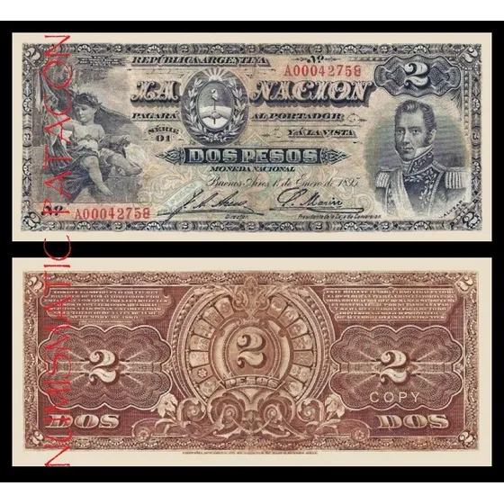 Billete 2 Pesos Caja Conversión 1895 - Copia 219