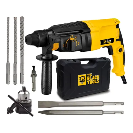 Martelete Perfurador Rompedor Professional 26mm 900w Sds Plus 3j Com Maleta E Acessorios Trm-3000 The Black Tools Amarelo 220v 60hz