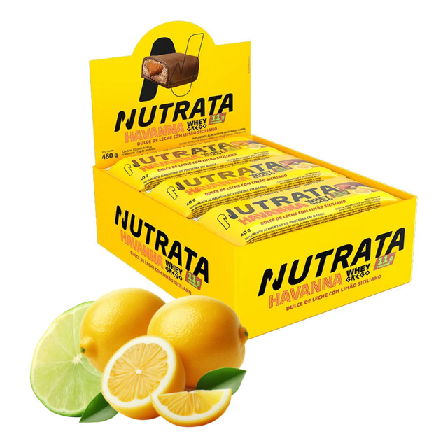 Whey Grego Bar Havanna Caixa 12 Unidades - Nutrata Sabor Doce De Leite Com Limão Whey Grego Bar Havanna Caixa 12 Unidades - Nutrata Sabor Doce De Leite Com Limão