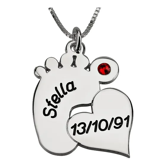 Cadena Con Dije Piecito Y Corazón Plata 925 Huella Pie Bebe