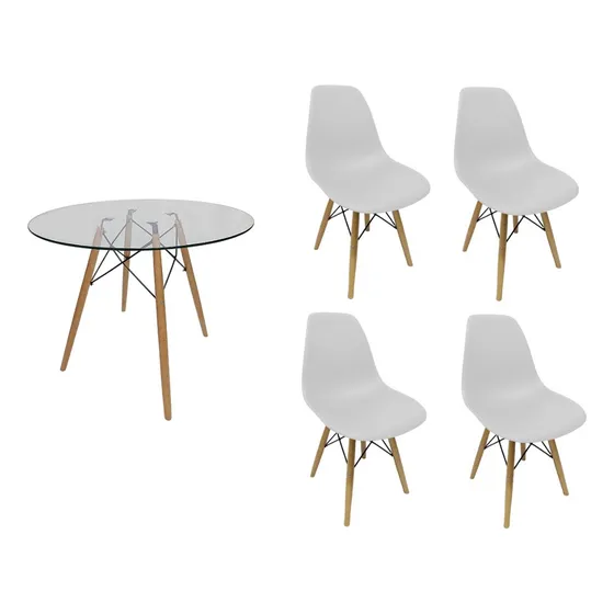 Mesa Jantar Redonda Vidro 6mm 90cm Base Eiffel 4 Cadeira Np