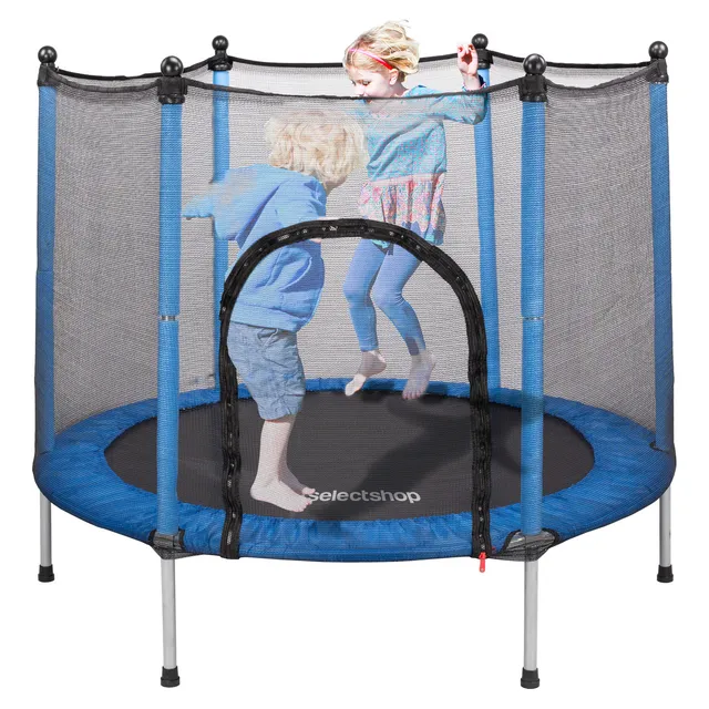 Trampolín Infantil Brincolin Niños 55" SelectShop azul con red de seguridad acero con 6 tubos de soporte patas con regatones antiderrapantes