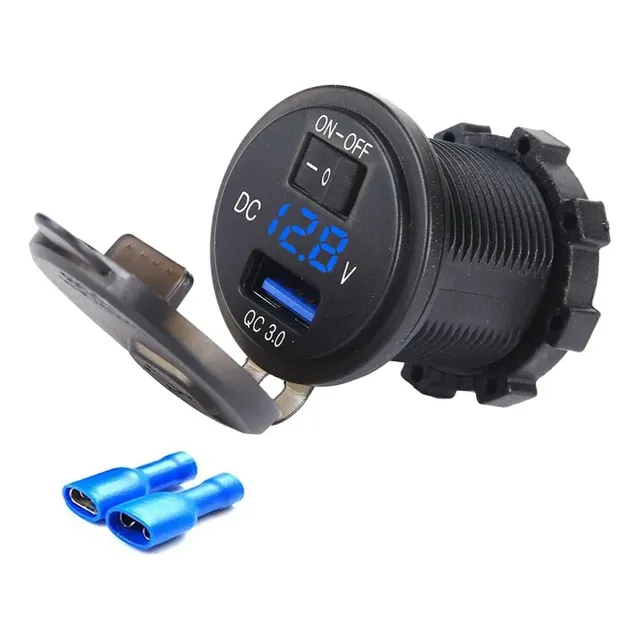Cargador Usb Qc 3.0 Con Voltímetro Auto Moto Camión Empotrar
