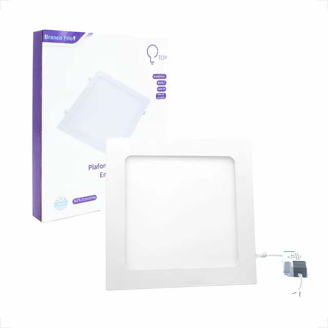Painel 12w Plafon Led Quadrado Embutir 17x17 Branco Frio