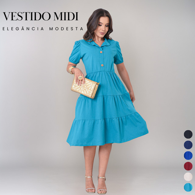 Vestido Feminino Midi Moda Evangélica Soltinho Confortável