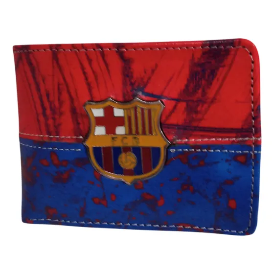 Billetera Cuero Equipo Barcelona Caja Y Bolsa Regalo Azul Y Rojo Liso