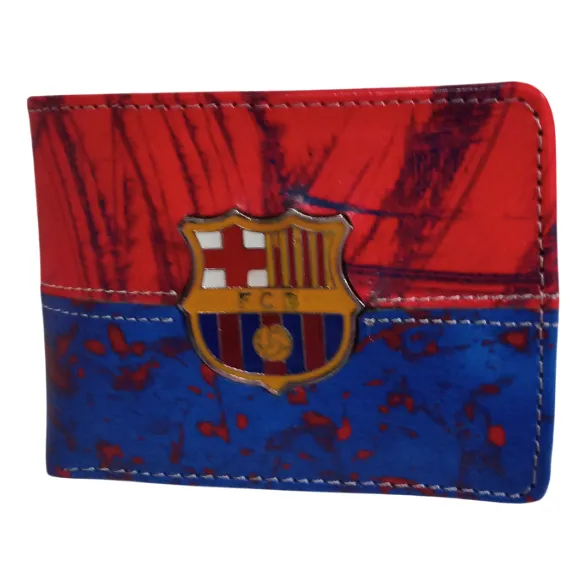 Billetera Cuero Equipo Barcelona Caja Y Bolsa Regalo Azul Y Rojo Liso