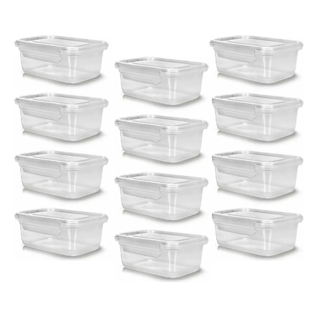 12 Potes Marmita Tampa Trava 750ml Transparente Reutilizável 12 Potes Marmita Tampa Trava 750ml Transparente Reutilizável