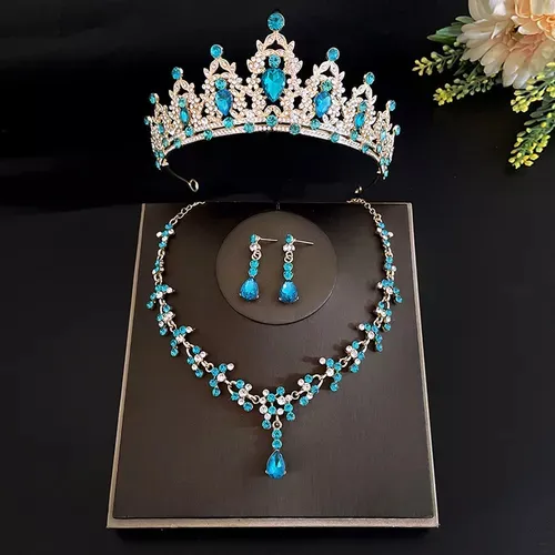 Conjunto De Corona, Collar Y Pendientes Con Forma De Tiara,