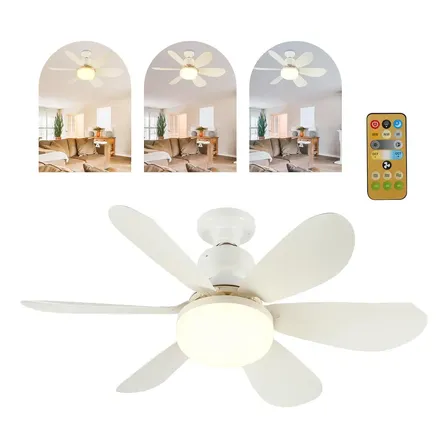 Ventilador De Teto Silencioso De 3 Modos Com Luz Led Control 42 Cm 50 Hz X 60 Hz Branco 127/220v Plástico 6