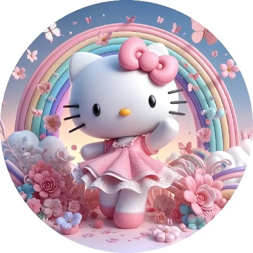 Painel Redondo Em Tecido Sublimado Hello Kitty- 150cmx150cm