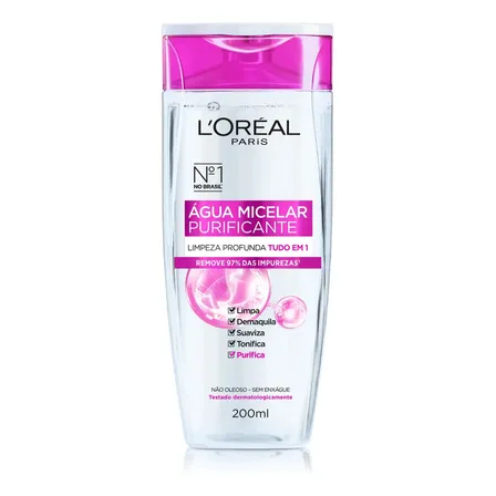 Água Micelar Solução de Limpeza 5 em 1 Limpa, Demaquila, Purifica, Suaviza e Reequilibra, Cuidado Diário para Todos os Tipos de Peles L'Oréal Paris 200ml